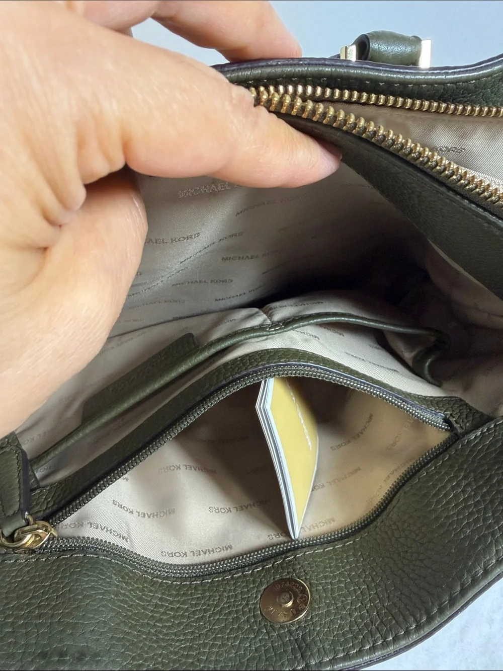 Michael Kors Olive Pebbled Leather Satchel with Gold-Tone Hardware